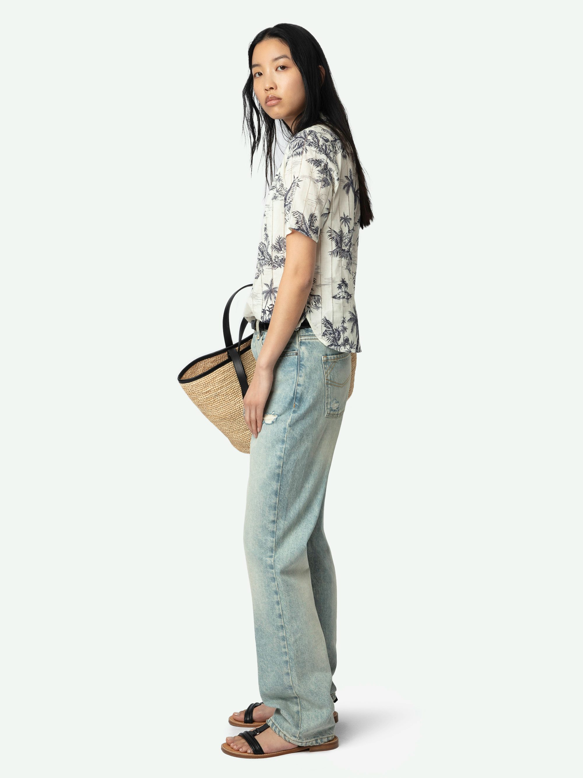 Top Topher - Top in cotone con inserto in pizzo a scaletta, maniche corte e chiusura con bottoni.